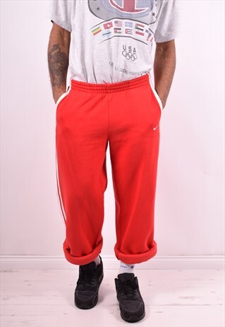 NIKE MENS VINTAGE TRACKSUIT TROUSERS W34 L31 RED 90'S