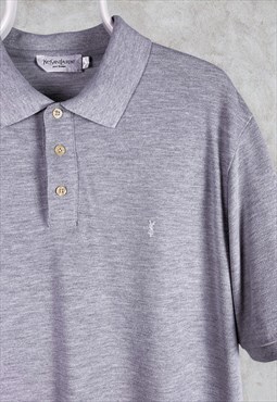 Vintage YSL Yves Saint Laurent Grey Polo Shirt Large