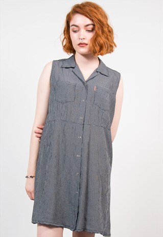 VINTAGE 90'S BLACK CHECK GRUNGE MINI DRESS