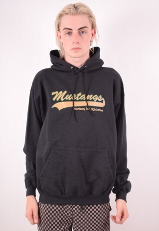 CHAMPION MENS VINTAGE HOODIE JUMPER LARGE BLACK 90S