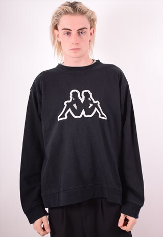 KAPPA MENS VINTAGE SWEATSHIRT JUMPER XL BLACK 90S