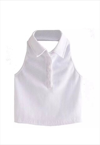 WHITE POLO STYLE HALTER TOP