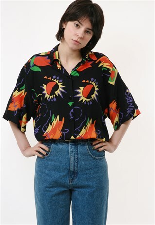 80S VINTAGE VTG RARE ABSTRACT PATTERN VISOCOSE SHIRT 2713