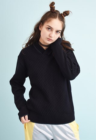 90'S RETRO RALPH LAUREN NAVY BLUE POLO KNIT JUMPER