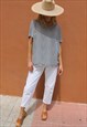 VINTAGE 80'S WHITE & BLACK STRIPE SHORT SLEEVE CREW NECK TOP