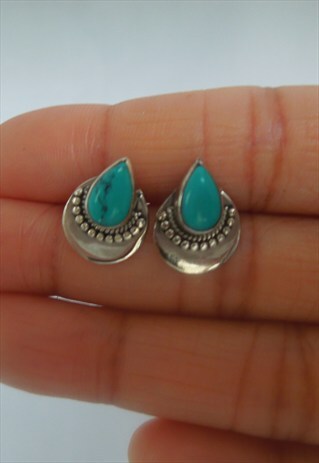 STERLING SILVER AND TURQUOISE STONE EVERYDAY STUD EARRINGS