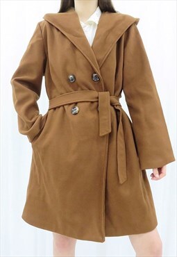 80s Vintage Brown Belted Coat Jacket (Size M)