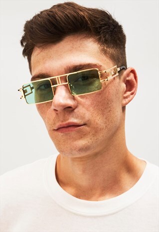 KAISER - SQUARE 90'S GOLD AND MINT GREEN SUNGLASSES