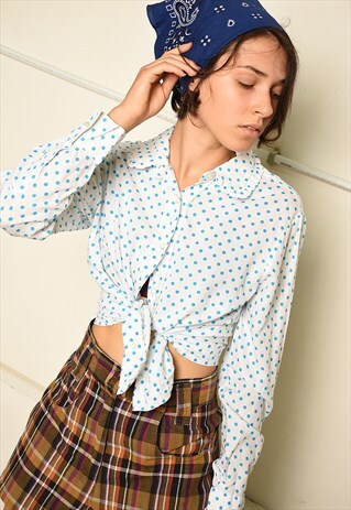VINTAGE 80S FESTIVAL PARIS CHIC RUFFLE POLKA DOT SHIRT TOP