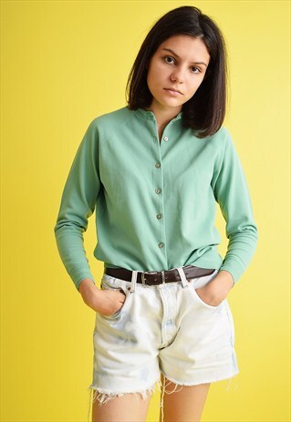 CUTE 70'S RETRO MINIMALIST MINT CARDIGAN TOP
