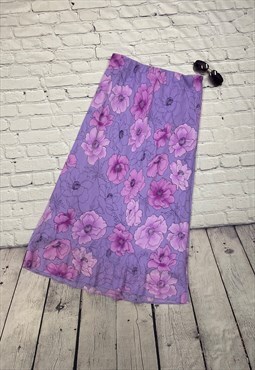 Y2K Purple Floral Midi Skirt Size 16