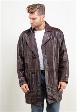 Vintage 90's Leather Coat in Brown 