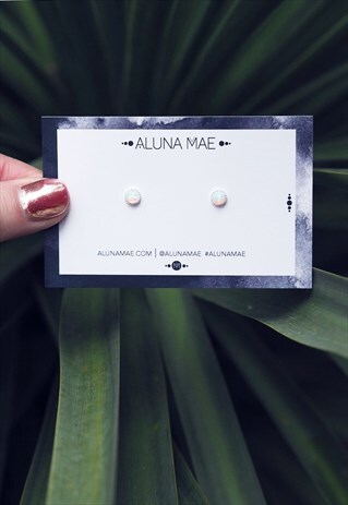 STERLING SILVER WHITE OPAL STUD EARRINGS - ORLA