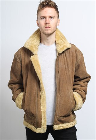 VINTAGE LEATHER AVIATOR FLEECE SHEEPSKIN JACKET