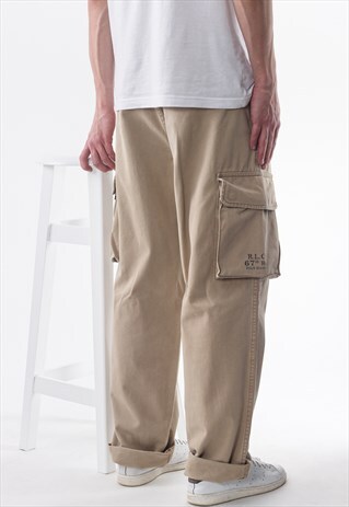 VINTAGE POLO JEANS RALPH LAUREN CARGO PANTS 90S BEIGE