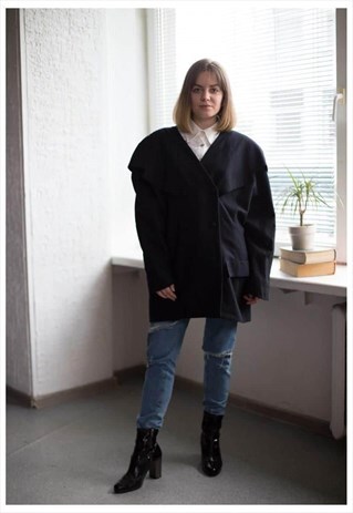 VINTAGE 60'S BLACK WOOL DOUBLE BREASTED JACKET