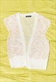 VINTAGE CROCHETED VEST CARDIGAN Y2K WAISTCOAT WHITE SEQUIN