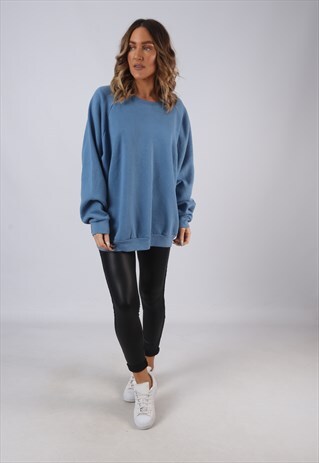VINTAGE SWEATSHIRT JUMPER OVERSIZED PLAIN LONG UK 24 (DL2Q)