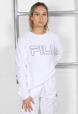Vintage Fila Sweatshirt in White w Spell Out Logo Medium