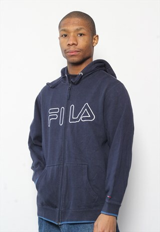 VINTAGE FILA FULL ZIP LOGO HOODIE BLUE