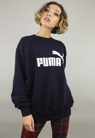 VINTAGE OVERSIZED PUMA SWEATER SWEATSHIRT NAVY