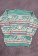 VINTAGE KNITTED JUMPER ABSTRACT FLOWER 3D PATTERNED SWEATER