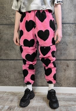 Heart fleece joggers handmade detachable love overalls pink