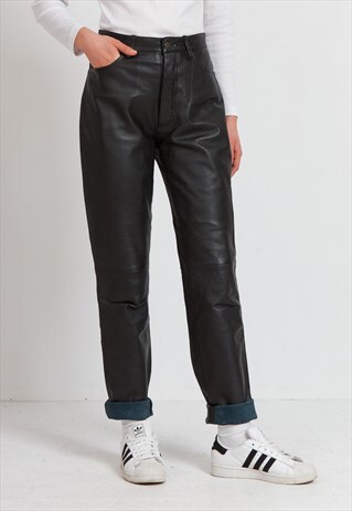 VINTAGE BLACK LEATHER TROUSERS BOTTOMS