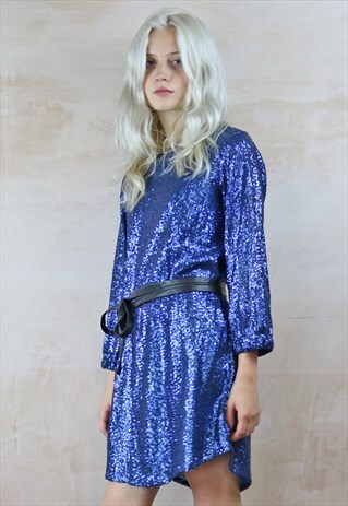 SHIFT DRESS IN BLUE SEQUINS