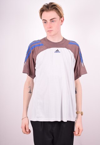 ADIDAS MENS VINTAGE T-SHIRT TOP LARGE WHITE 90'S