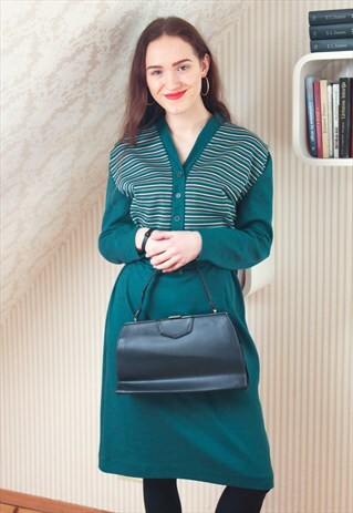 BLACK TRAPEE FAUX LEATHER BAG