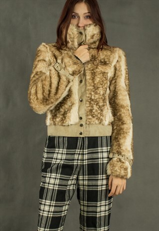 90S FRENCH VINTAGE CUTE, SHORT FAUX FUR COAT BY MORGAN