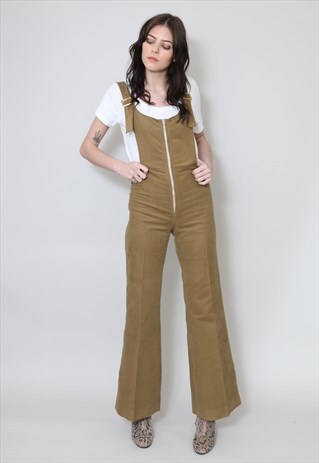 70'S VINTAGE DEADSTOCK JUMPSUIT LADIES BROWN DUNGAREES