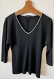 VINTAGE 90S DANIEL HECHTER V-NECK BLOUSE TOP LYCRA