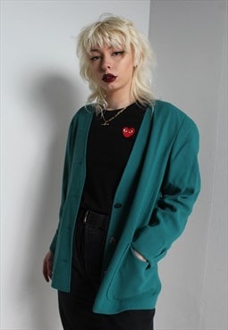 Vintage 80's Oversized Collarless Blazer Jacket Green