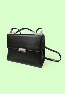90's Y2K  Black Leather Bag Convertible Messenger Bag