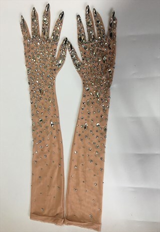 Sparkly Crystal Mesh Long Gloves Nightclub Dance Accessories