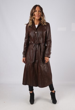 LEATHER FITTED JACKET VINTAGE MID LONG UK 10 (BV4A)