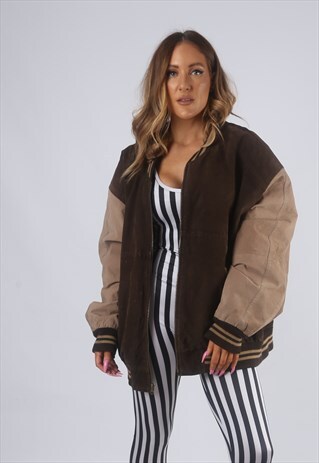 VINTAGE VARSITY SUEDE BOMBER JACKET OVERSIZED 20 3XL (72R)