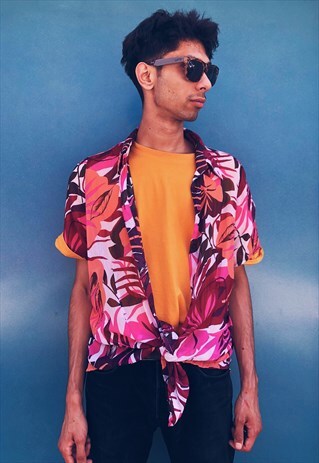 VINTAGE FLOWER PATTERNED PINK SHIRT