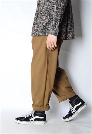 VINTAGE 90S BROWN MINIMALIST WOOL BLEND PANTS 39"