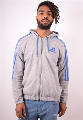 ADIDAS MENS VINTAGE HOODIE SWEATER LARGE GREY 90S