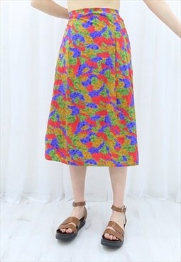 90s Vintage Multicoloured Abstract Midi Skirt (Size XL)