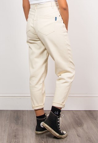 90'S RETRO CREAM HIGH WAIST DENIM MOM JEANS