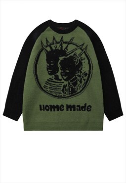 Punk sweater knit grunge jumper distressed rave top green