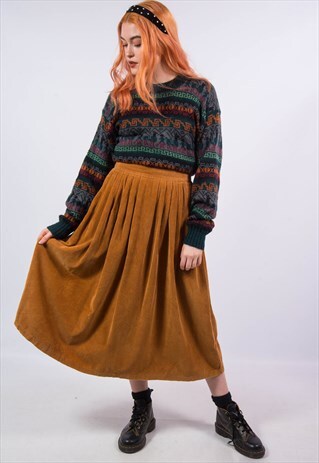 VINTAGE 90'S BROWN CORD MIDI SKIRT