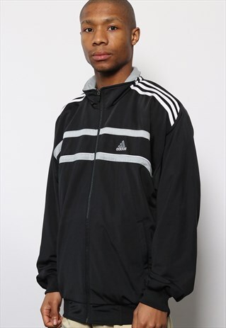 VINTAGE ADIDAS LOGO TRACK TOP JACKET BLACK