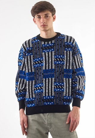 VINTAGE HUGO BOSS SWEATER JUMPER 90S BLUE WHITE