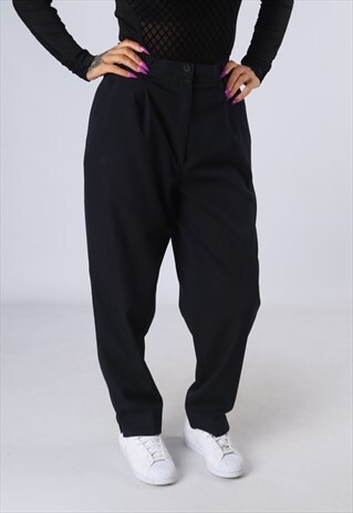 HIGH WAISTED TROUSERS WIDE TAPERED LEG UK 16 (DK5M)