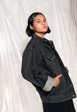 VINTAGE DENIM JACKET 80S EAGLE PRINT UNISEX OVERSIZED COAT